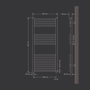 Elradiator 900W Sahara 600 x 1200 mm vit, sidoanslutning