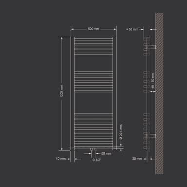 Radiatorhandduk Sahara 500 x 1200 mm antracit, medium anslutning
