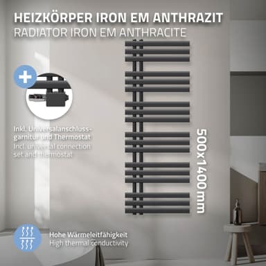 ECD Germany Design Handduk Iron EM - 500 x 1400 mm - antracit - radiator