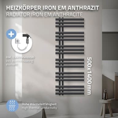 500X1400 Iron EM Handdukstork Elradiator Antracit 900W
