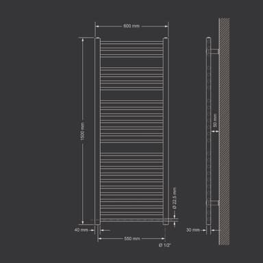 Radiator Handduk Sahara 600 x 1500 mm, krom sidoanslutning