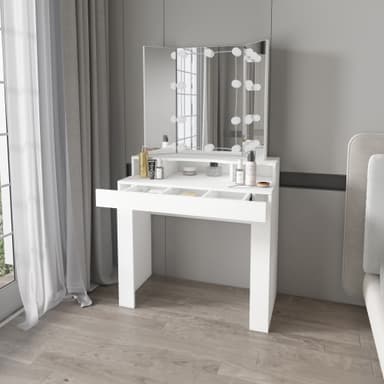 ML Design Dressing Table White Dressing Table med LED-belysning, spegel 3-pcs