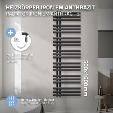 500X1600 mm Iron EM radiator Handdukstork Badrumsradiatorer Antracit 1200W