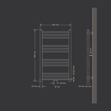 Radiatorhandduk Sahara 600 x 800 mm vit rak medium anslutning