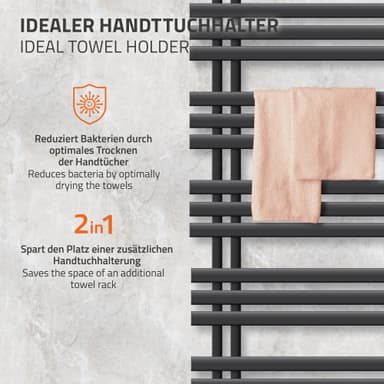 Handdukstorkar antracit 600 x 1600 mm Iron EM design radiator design