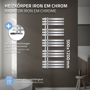 ECD Germany Design Handduk Iron EM - 500 x 1200 mm - Chrome - radiator