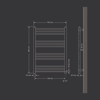 Radiator Handduk ECD Germany Modell Sahara 750 x 800 mm rak antracit med sido