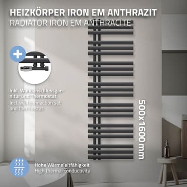 ECD Germany Design Handduk Iron EM - 500 x 1600 mm - antracit - radiator