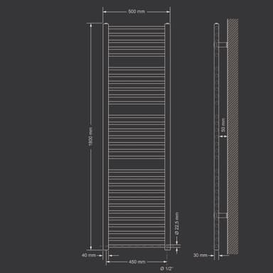 Handduks radiator med värmeelement 900 W ECD Germany Modell Sahara 500 x 1800 mm