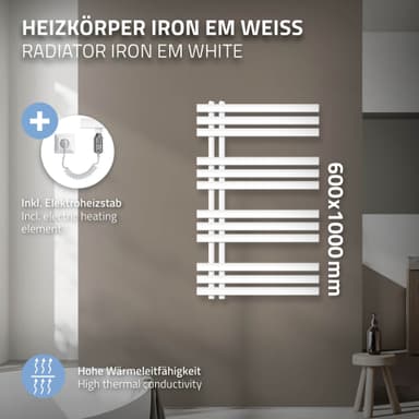 600X1000 mm Iron M Design radiator handduk radiator Elradiator Vit 600W