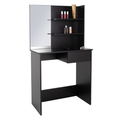 ECD Germany Modernt toalettbord med spegel, låda, 2 fack, 75x40x135cm, svart,