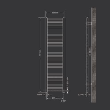 Handduks radiator med värmeelement 1200 W ECD Germany Modell Sahara 300 x 1400
