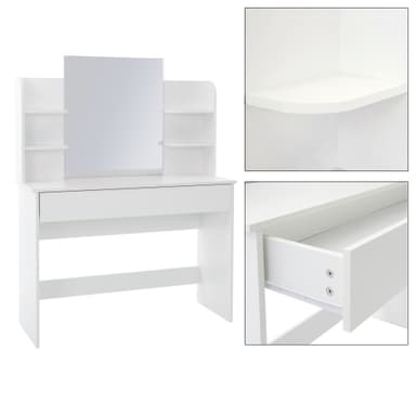 ECD Germany Modernt toalettbord med spegel, låda, 4 fack, 108x40x140 cm, vit,