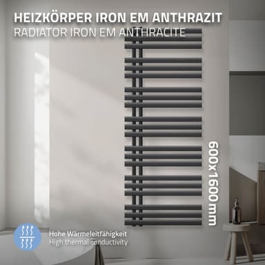 Design badrumsradiator Iron EM 600x1600 mm antracit LuxeBath