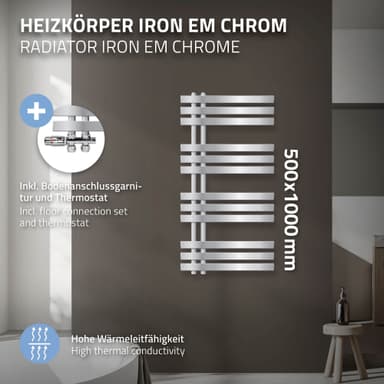 ECD Germany Design Handduk Iron EM - 500 x 1000 mm - Chrome - radiator