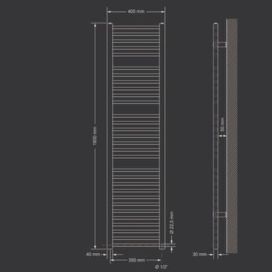 ECD Germany Handdukstork - 400 x 1800 mm - antracit, sidoanslutning