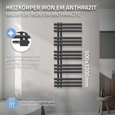 ECD Germany Design Handduk Iron EM - 500 x 1200 mm - antracit - radiator