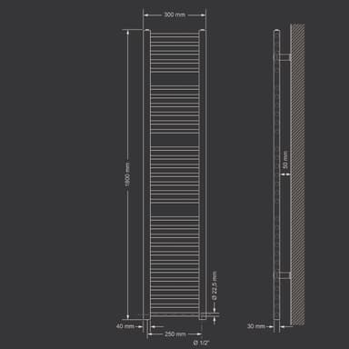 Radiator Handdukstork Sahara 300 x 1800 mm vit med sidoanslutning