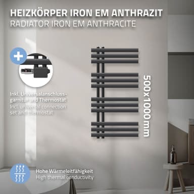 ECD Germany Design Handduk Iron EM - 500 x 1000 mm - antracit - radiator