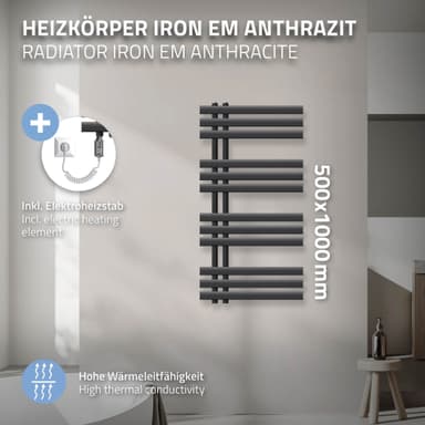Elpatron 300W antracit Järn EM modell radiator Handduk 500x1000