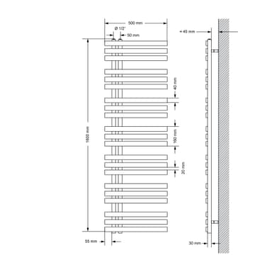 Uppvärmning Järn EM design Handduk radiator Handduk 500x 1600 mm antracit