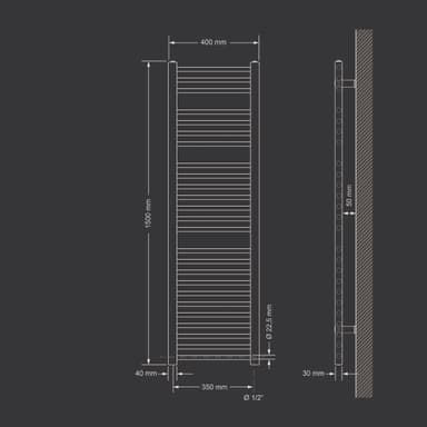 Handduks radiator med värmeelement 900 W ECD Germany Modell Sahara 400 x 1500 mm