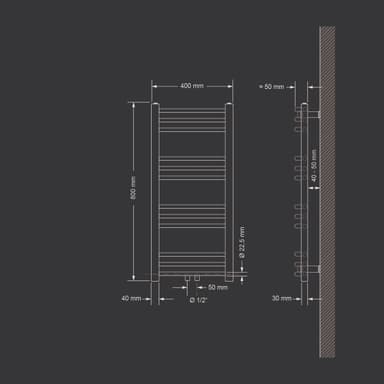 Radiatorhandduk Sahara 400 x 800 mm antracit, medium anslutning