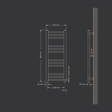 Radiator Sahara 300 x 800 mm vit sidoanslutning