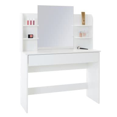 ECD Germany Modernt toalettbord med spegel, låda, 4 fack, 108x40x140 cm, vit,