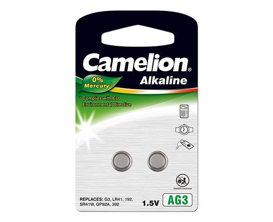 Camelion AG3/LR41/LR736/392, alkalisk knappcell, 2 st