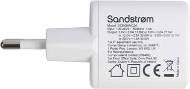 Sandstrøm USB-C 30W GaN laddare med USB-C kabel