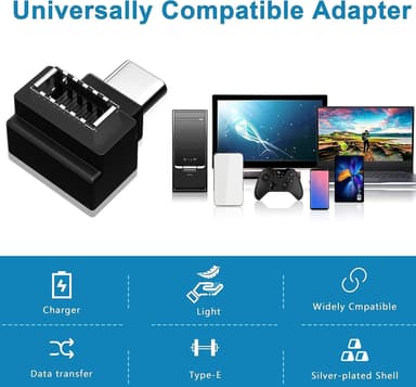NÖRDIC Type E hona till USB-C hane 90 graders vinklad adapter