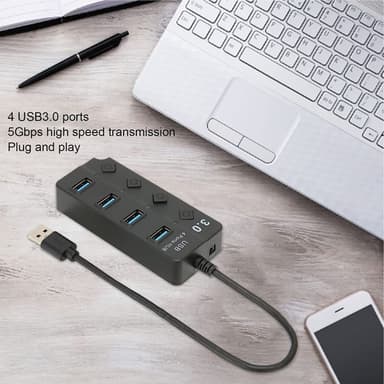 USB splitter USB2.0-hubb 480 Mbps 4-portars individuella LED på/av-bry