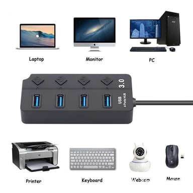 USB splitter USB 2.0 USB 3.0 hubb 5 Gbps 4-portars individuella LED på