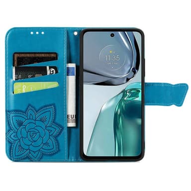 SKALO Motorola Moto G62 5G Mandala Butterfly Plånboksfodral - Blå