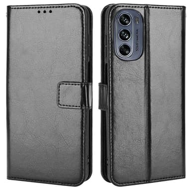 SKALO Motorola Moto G62 5G Crazy Horse Plånbok PU Läder - Svart