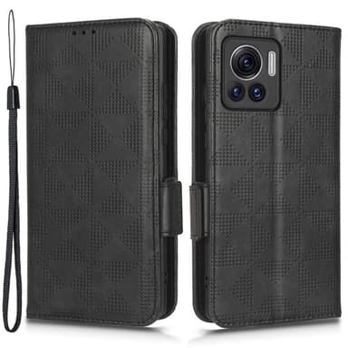 SKALO Motorola Edge 30 Ultra 5G Embossed Triangle Plånboksfodral - Svart