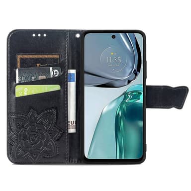SKALO Motorola Moto G62 5G Mandala Butterfly Plånboksfodral - Svart