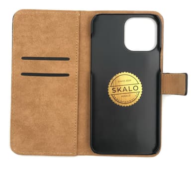 SKALO iPhone 14 Pro Max Plånboksfodral Äkta Skinn - Brun