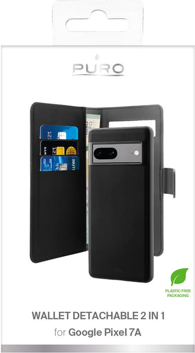 Puro Google Pixel 7A 2in1 plånboksfodral (svart)