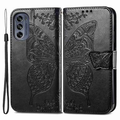 SKALO Motorola Moto G62 5G Mandala Butterfly Plånboksfodral - Svart