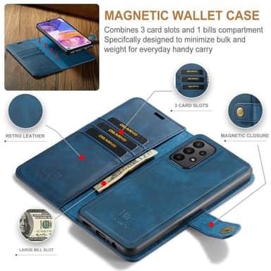 DG MING Samsung A23 5G 2-i-1 Magnet Plånboksfodral - Blå