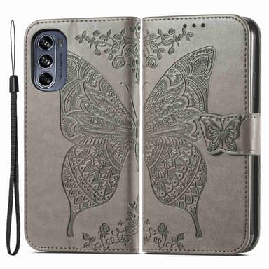 SKALO Motorola Moto G62 5G Mandala Butterfly Plånboksfodral - Grå