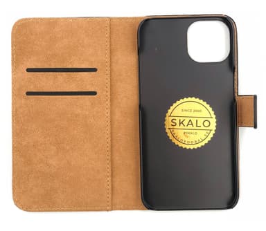 SKALO iPhone 14 Plånboksfodral Äkta Skinn - Brun