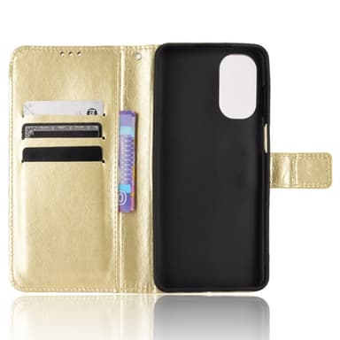 SKALO Motorola Moto G62 5G Crazy Horse Plånbok PU Läder - Guld