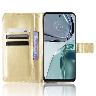 SKALO Motorola Moto G62 5G Crazy Horse Plånbok PU Läder - Guld
