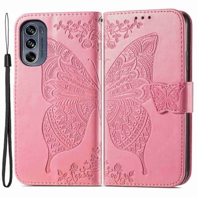 SKALO Motorola Moto G62 5G Mandala Butterfly Plånboksfodral - Rosa