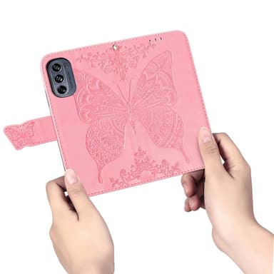 SKALO Motorola Moto G62 5G Mandala Butterfly Plånboksfodral - Rosa