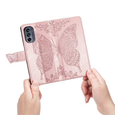 SKALO Motorola Moto G62 5G Mandala Butterfly Plånboksfodral - Roséguld