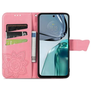 SKALO Motorola Moto G62 5G Mandala Butterfly Plånboksfodral - Rosa